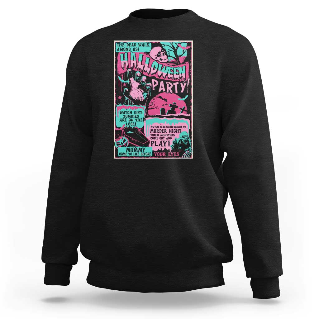 Halloween Party Poster Sweatshirt Terror Old Time Halloween Horror Movies Characters Skull Mummy Grave - Wonder Print Shop