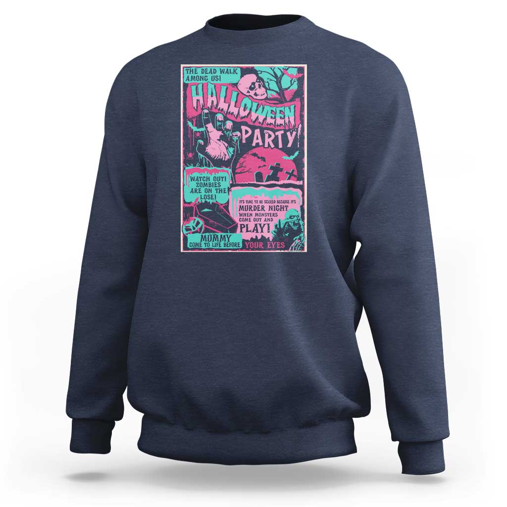 Halloween Party Poster Sweatshirt Terror Old Time Halloween Horror Movies Characters Skull Mummy Grave - Wonder Print Shop