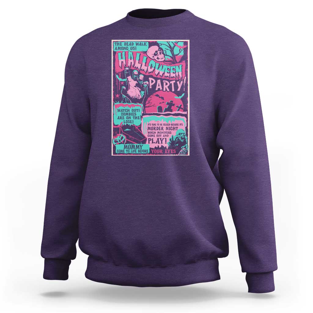 Halloween Party Poster Sweatshirt Terror Old Time Halloween Horror Movies Characters Skull Mummy Grave - Wonder Print Shop