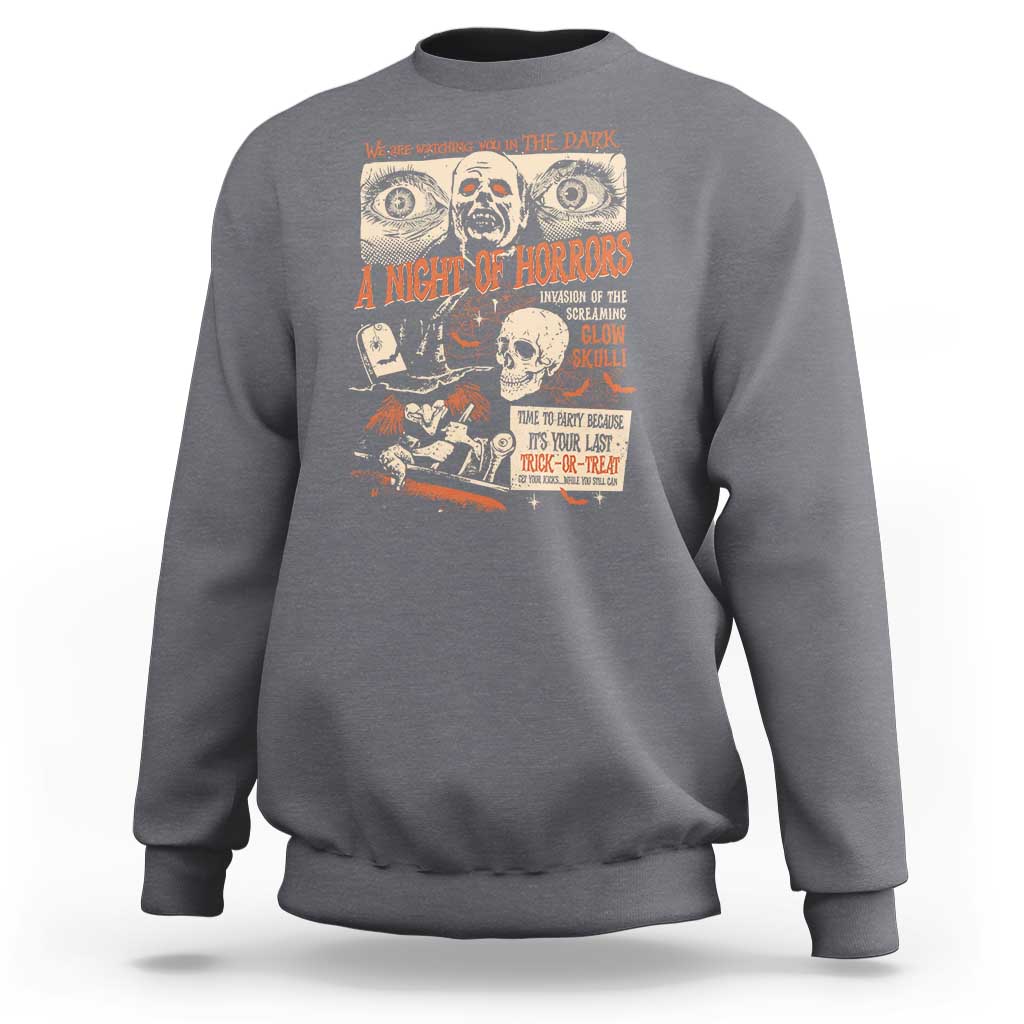 Halloween Sweatshirt Vintage Horror Movies Poster Skull Witch Grave Zombie - Wonder Print Shop