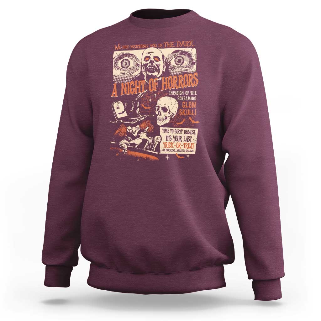 Halloween Sweatshirt Vintage Horror Movies Poster Skull Witch Grave Zombie - Wonder Print Shop