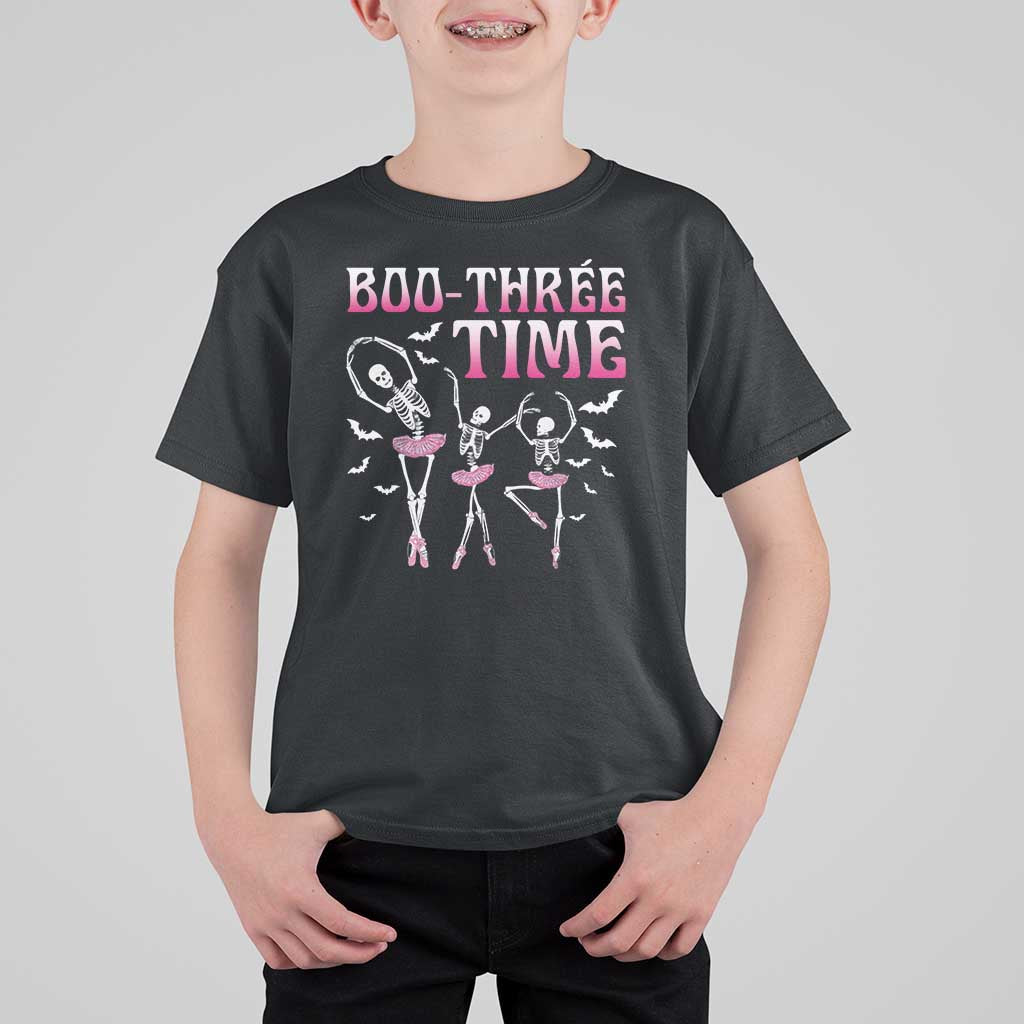 Funny Halloween Ballet T Shirt For Kid Boo Three Time Bourree Skeleton Dancer Bat - Wonder Print Shop