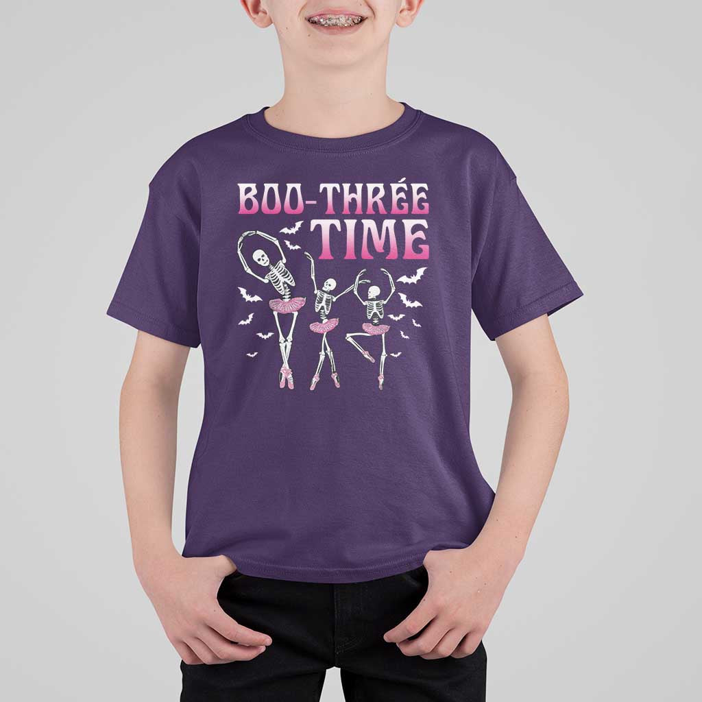 Funny Halloween Ballet T Shirt For Kid Boo Three Time Bourree Skeleton Dancer Bat - Wonder Print Shop