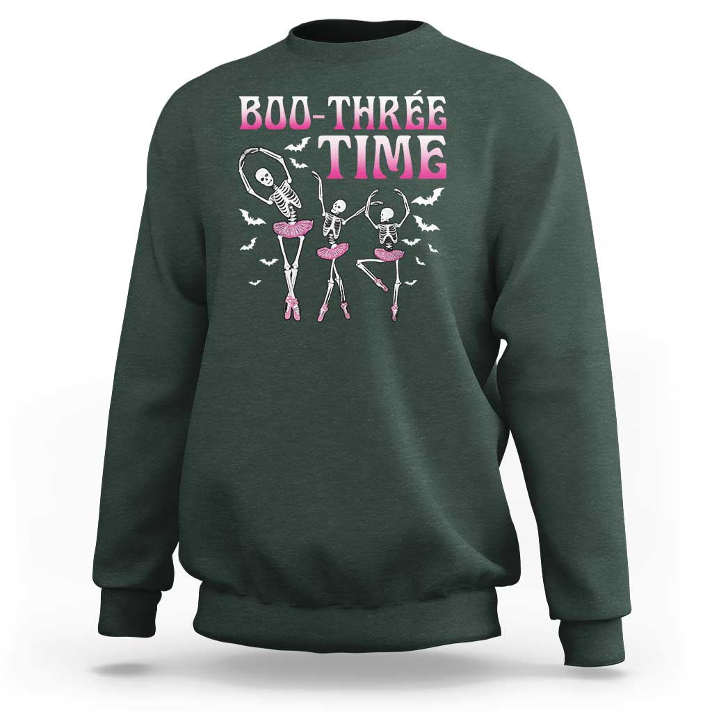 Funny Halloween Ballet Sweatshirt Boo Three Time Bourree Skeleton Dancer Bat - Wonder Print Shop