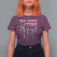 Funny Halloween Ballet T Shirt For Women Boo Three Time Bourree Skeleton Dancer Bat - Wonder Print Shop