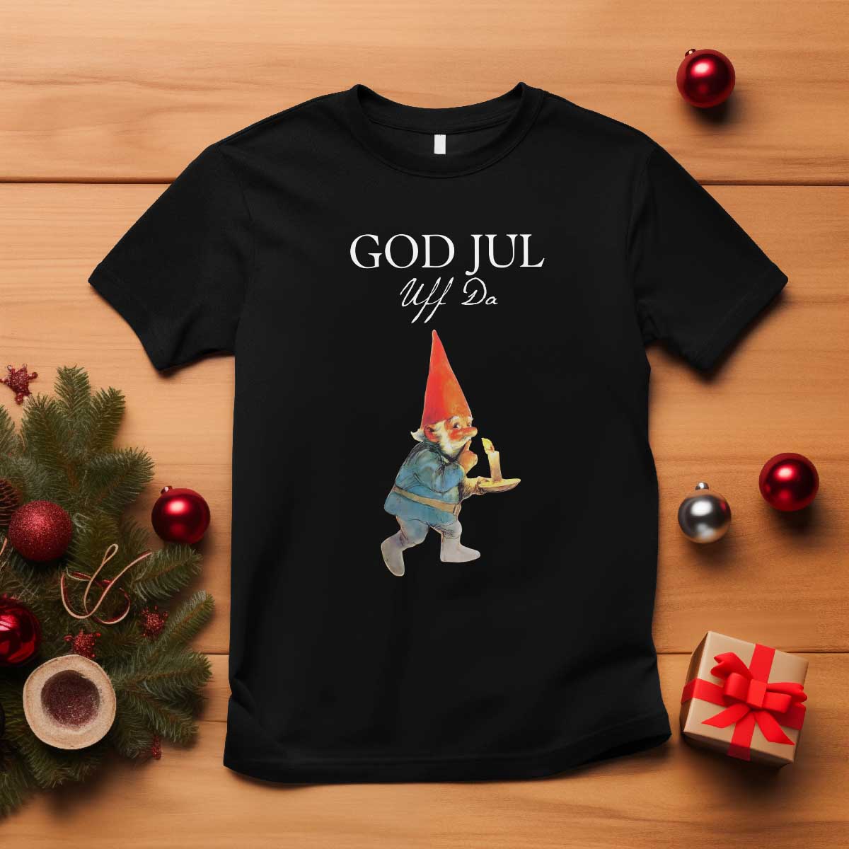 Funny Yule Tomte T Shirt God Jul Uff Da Swedish Christmas Gnome - Wonder Print Shop