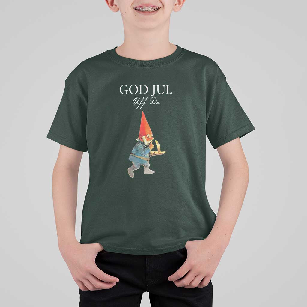 Funny Yule Tomte T Shirt For Kid God Jul Uff Da Swedish Christmas Gnome - Wonder Print Shop