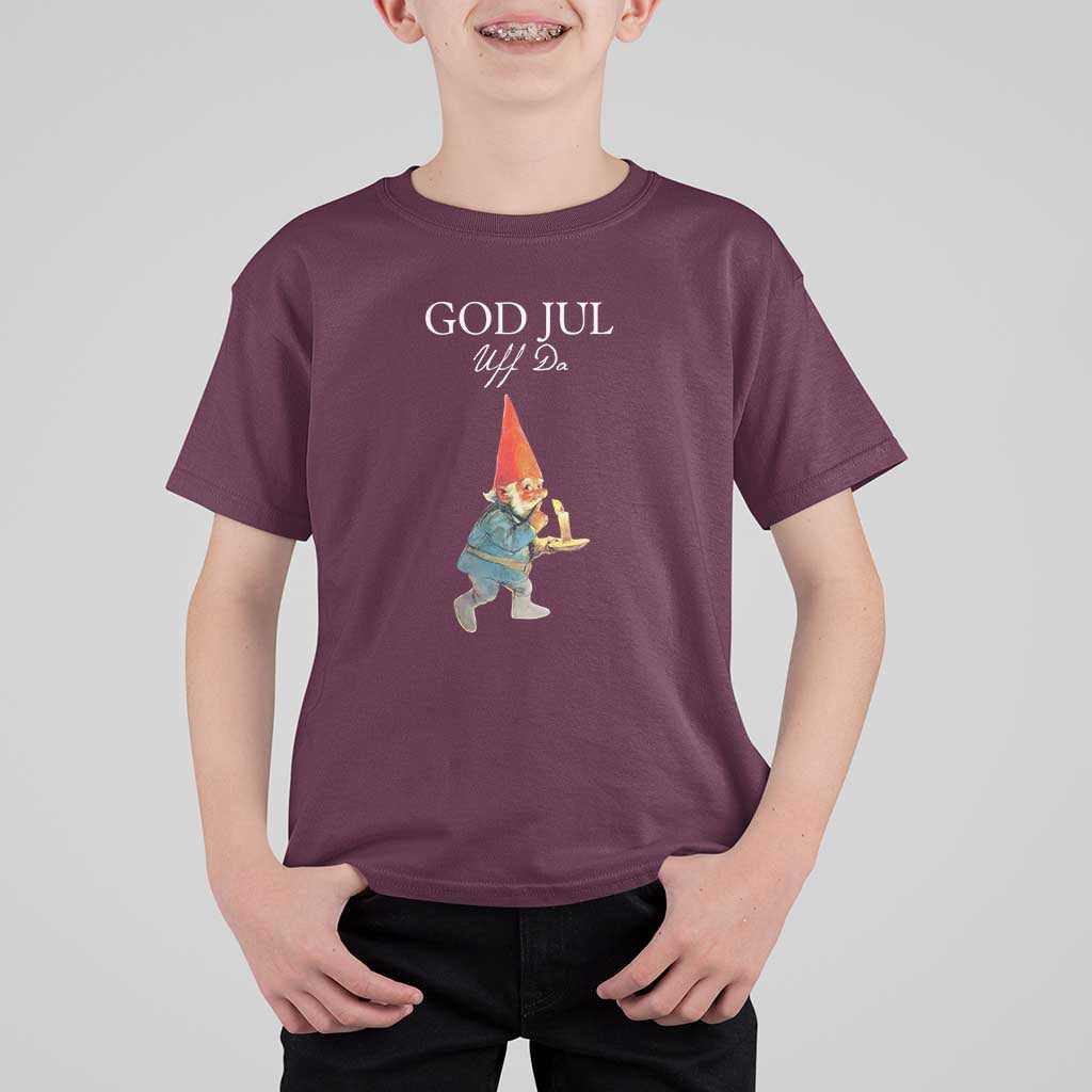 Funny Yule Tomte T Shirt For Kid God Jul Uff Da Swedish Christmas Gnome - Wonder Print Shop