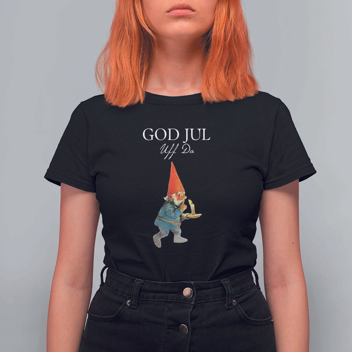 Funny Yule Tomte T Shirt For Women God Jul Uff Da Swedish Christmas Gnome - Wonder Print Shop