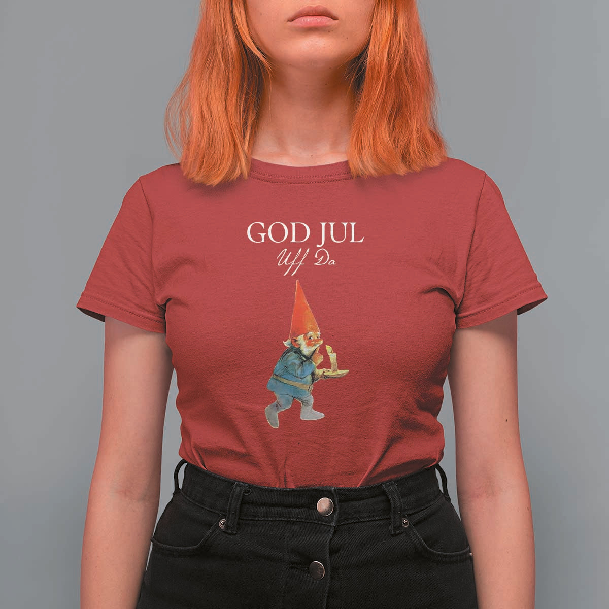 Funny Yule Tomte T Shirt For Women God Jul Uff Da Swedish Christmas Gnome - Wonder Print Shop
