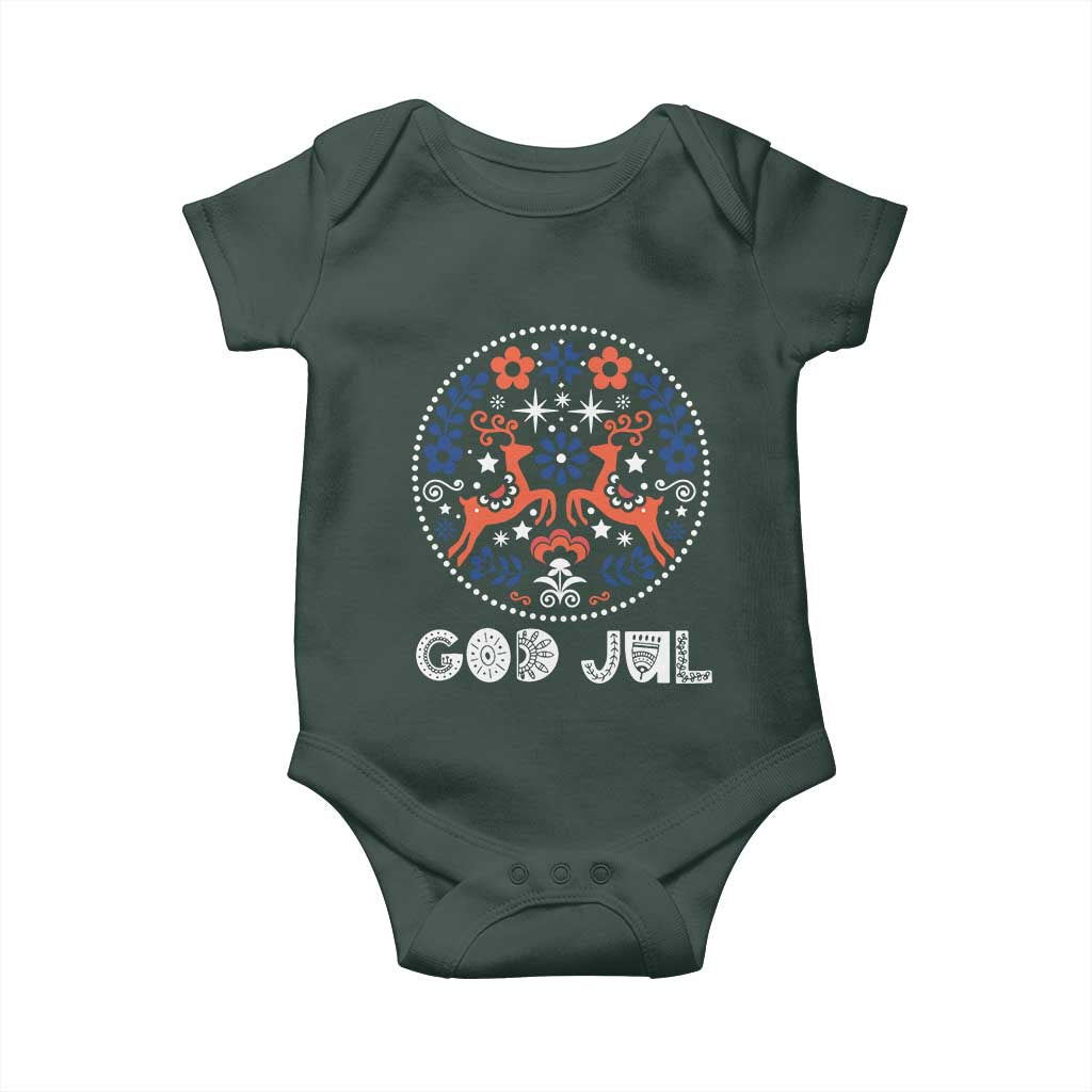 Yule God Jul Baby Onesie Folk Art Scandinavian Reindeers