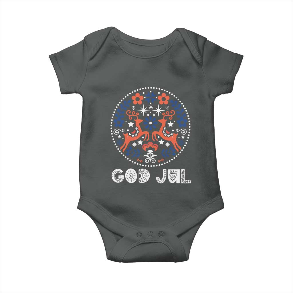 Yule God Jul Baby Onesie Folk Art Scandinavian Reindeers