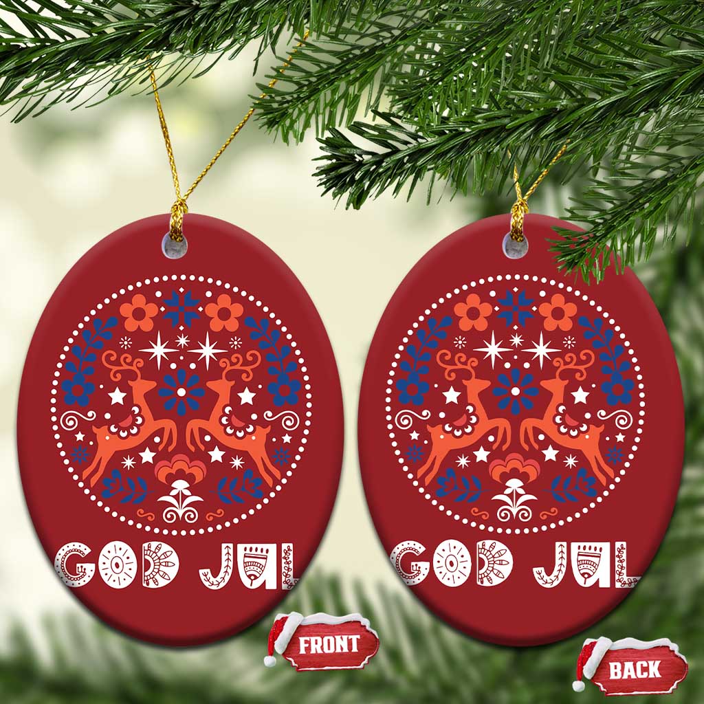 Yule God Jul Christmas Ornament Folk Art Scandinavian Reindeers - Wonder Print Shop