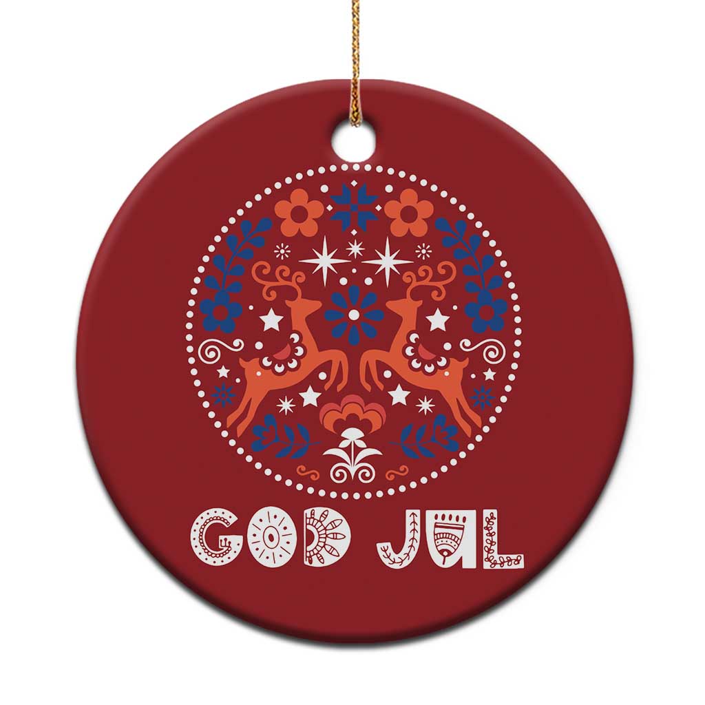 Yule God Jul Christmas Ornament Folk Art Scandinavian Reindeers - Wonder Print Shop