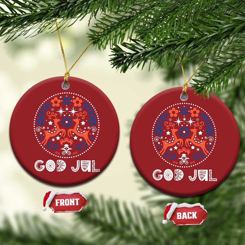 Yule God Jul Christmas Ornament Folk Art Scandinavian Reindeers - Wonder Print Shop