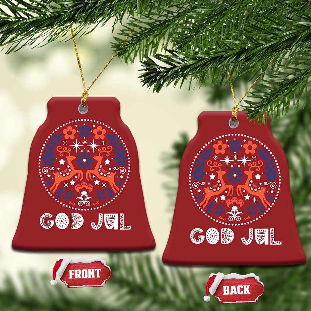 Yule God Jul Christmas Ornament Folk Art Scandinavian Reindeers - Wonder Print Shop
