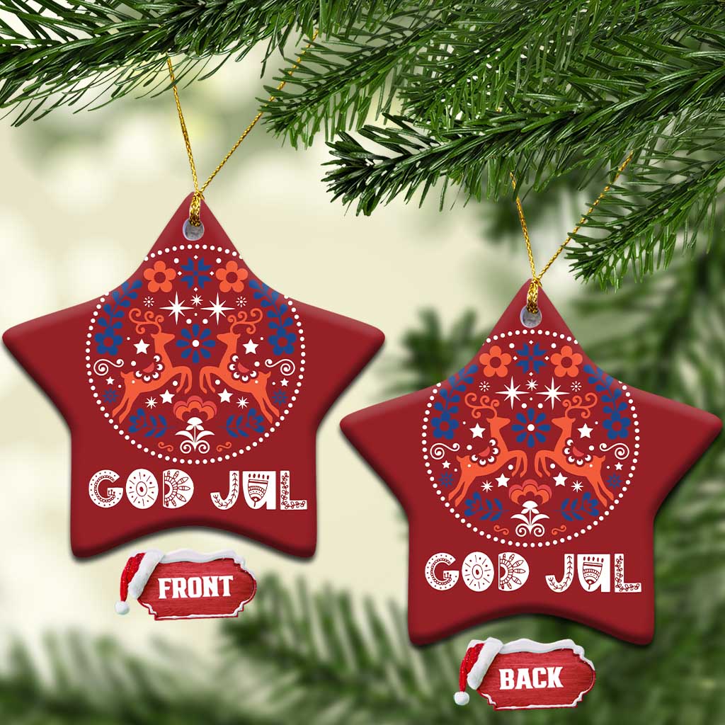Yule God Jul Christmas Ornament Folk Art Scandinavian Reindeers - Wonder Print Shop