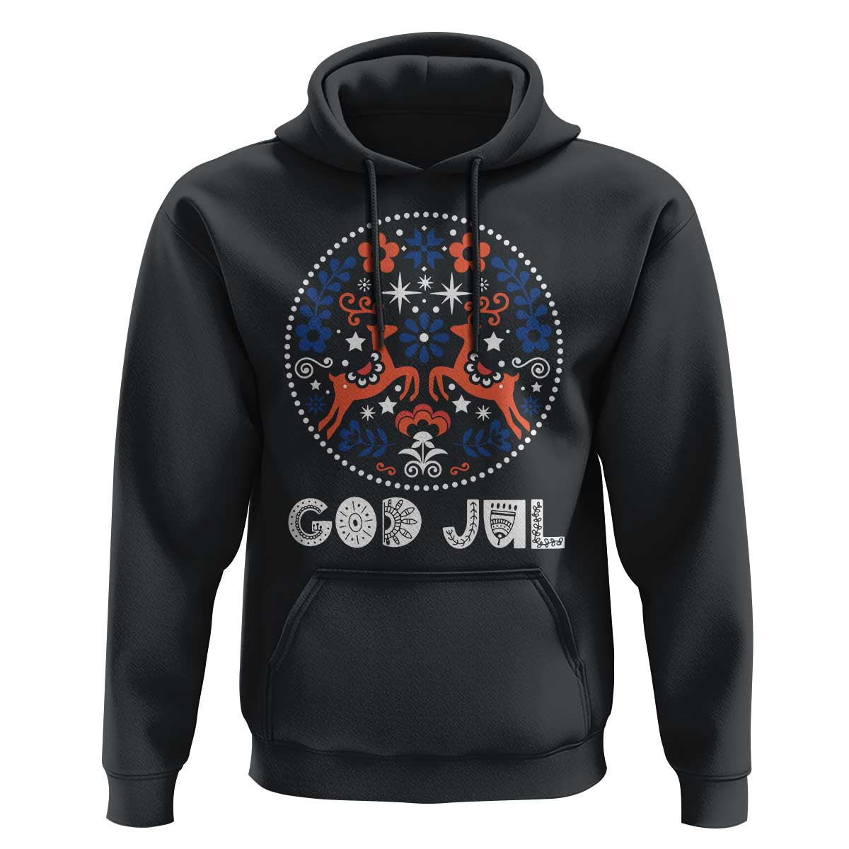Yule God Jul Hoodie Folk Art Scandinavian Reindeers