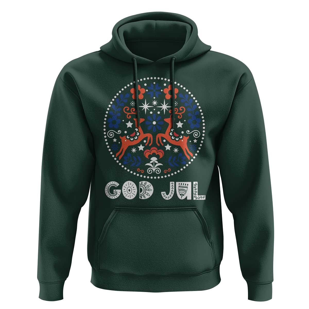 Yule God Jul Hoodie Folk Art Scandinavian Reindeers