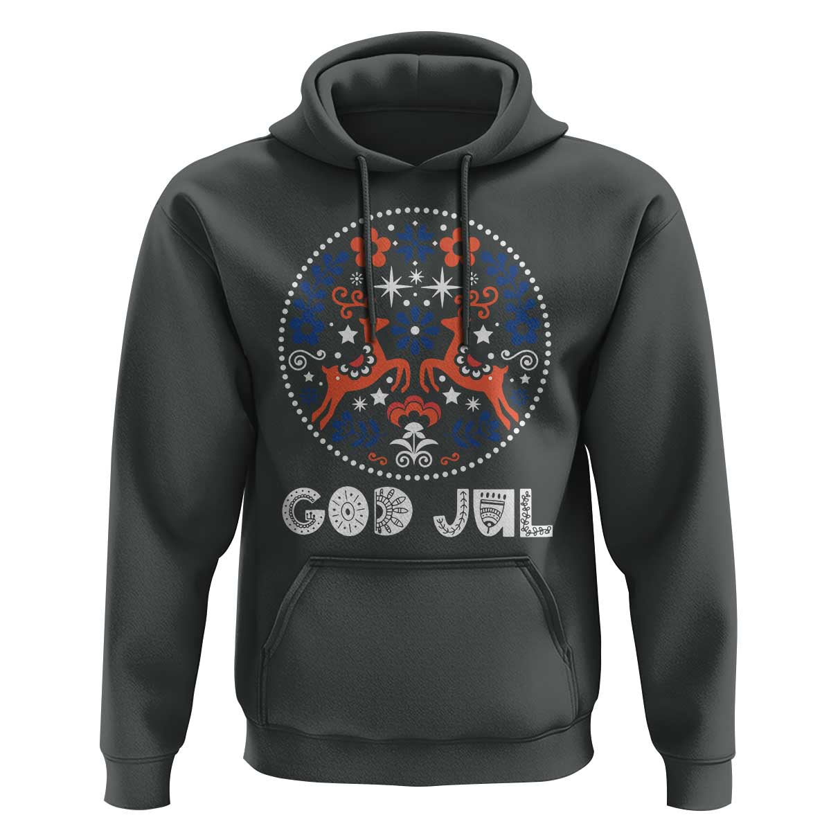 Yule God Jul Hoodie Folk Art Scandinavian Reindeers