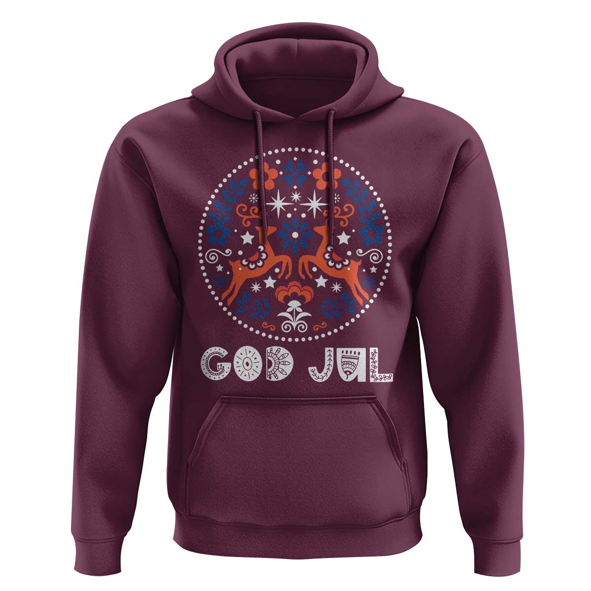 Yule God Jul Hoodie Folk Art Scandinavian Reindeers