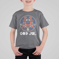 Yule God Jul T Shirt For Kid Folk Art Scandinavian Reindeers - Wonder Print Shop