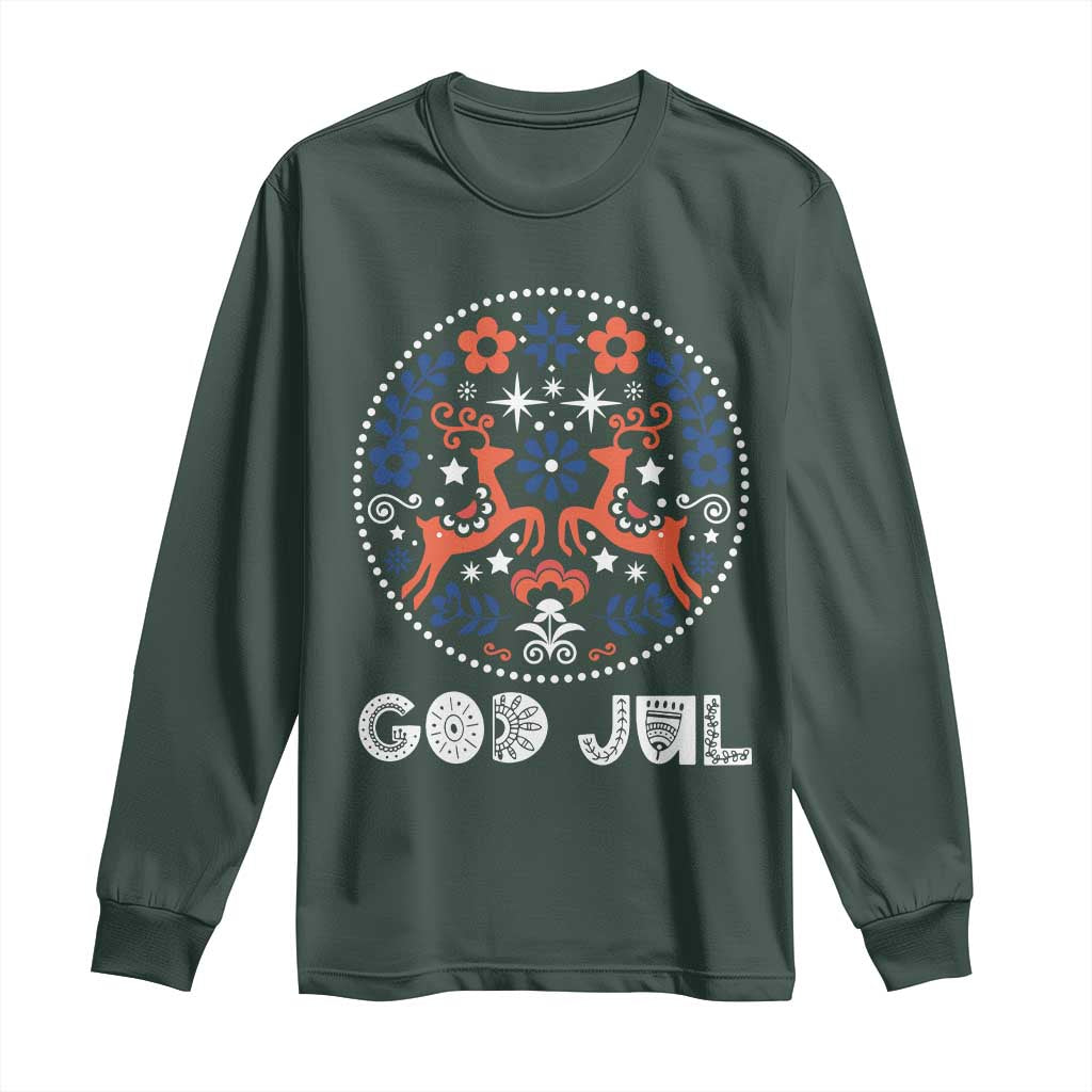 Yule God Jul Long Sleeve Shirt Folk Art Scandinavian Reindeers