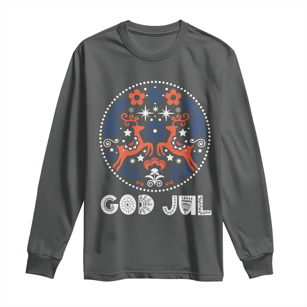 Yule God Jul Long Sleeve Shirt Folk Art Scandinavian Reindeers