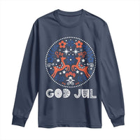 Yule God Jul Long Sleeve Shirt Folk Art Scandinavian Reindeers