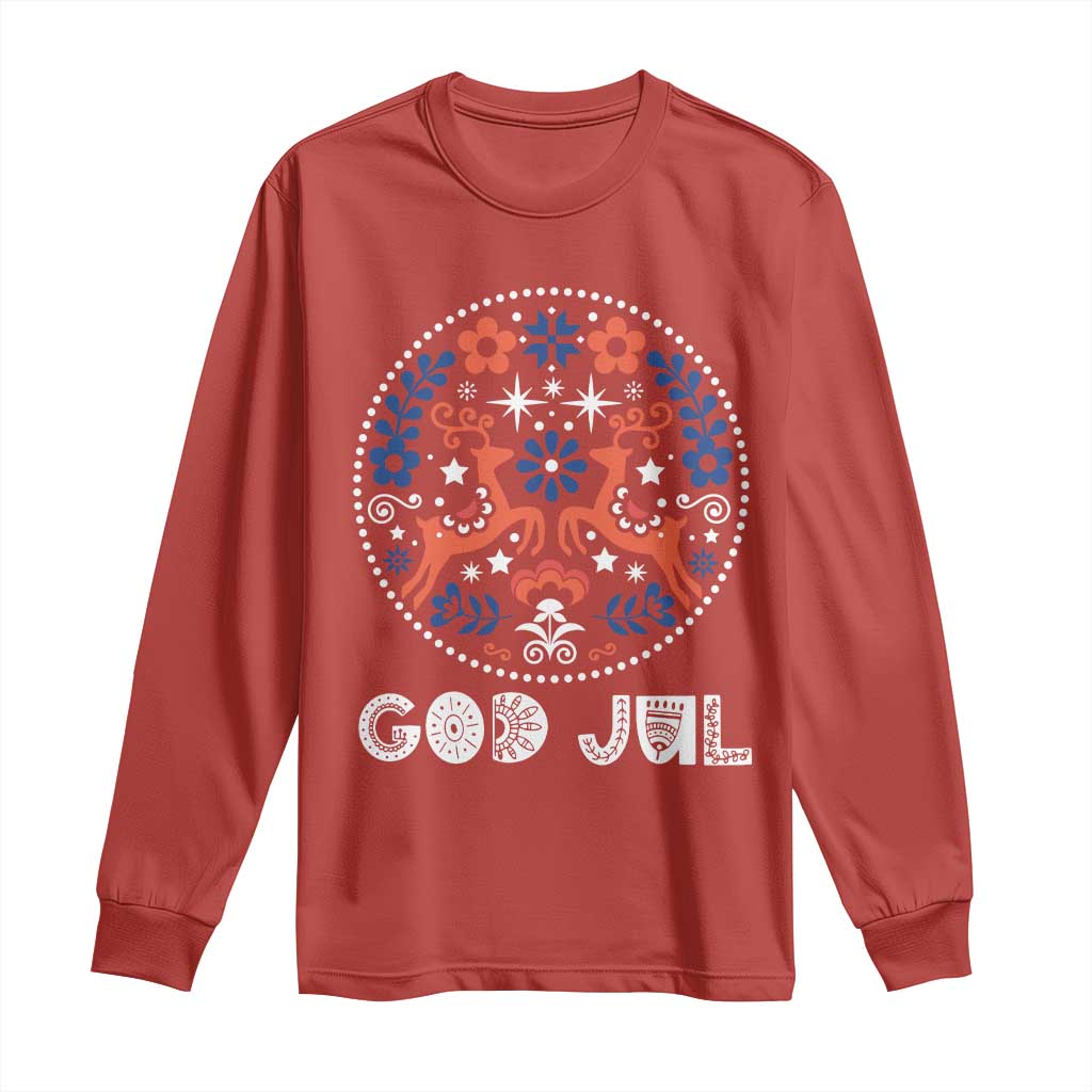 Yule God Jul Long Sleeve Shirt Folk Art Scandinavian Reindeers