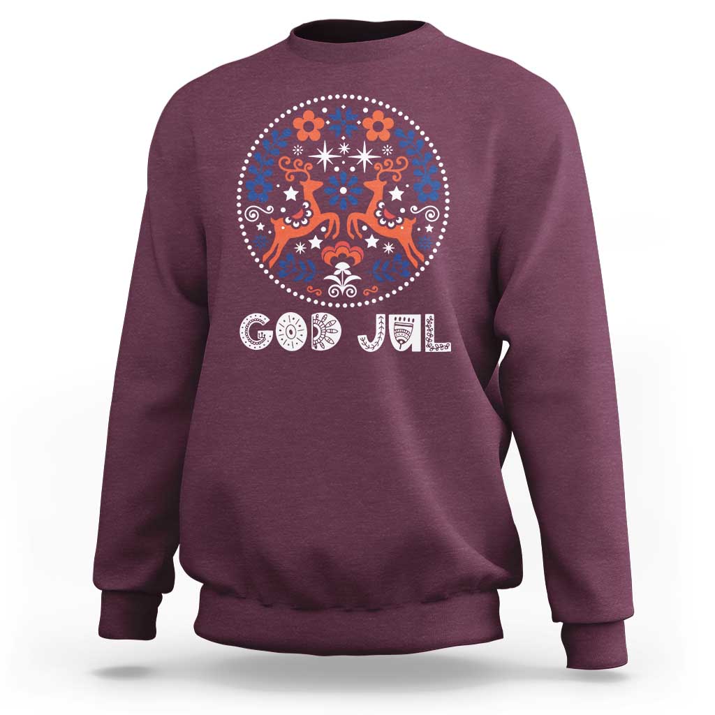 Yule God Jul Sweatshirt Folk Art Scandinavian Reindeers - Wonder Print Shop