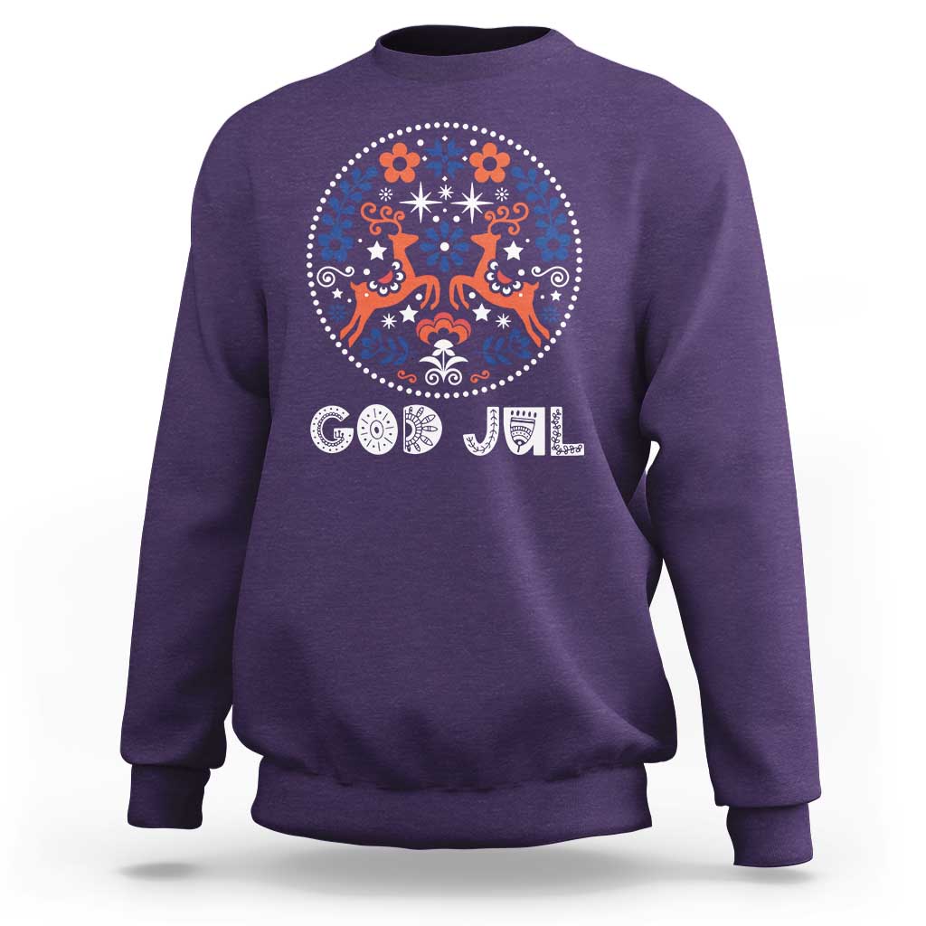 Yule God Jul Sweatshirt Folk Art Scandinavian Reindeers - Wonder Print Shop