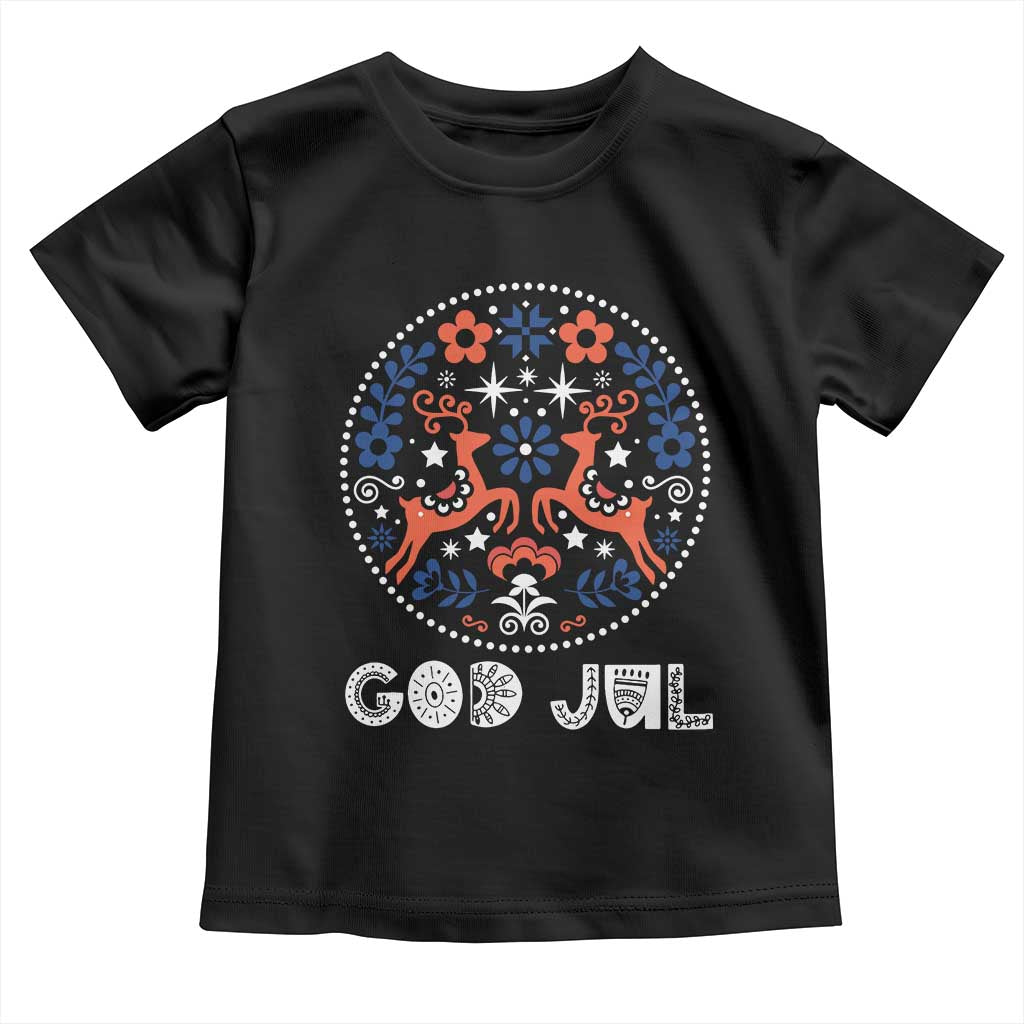 Yule God Jul Toddler T Shirt Folk Art Scandinavian Reindeers