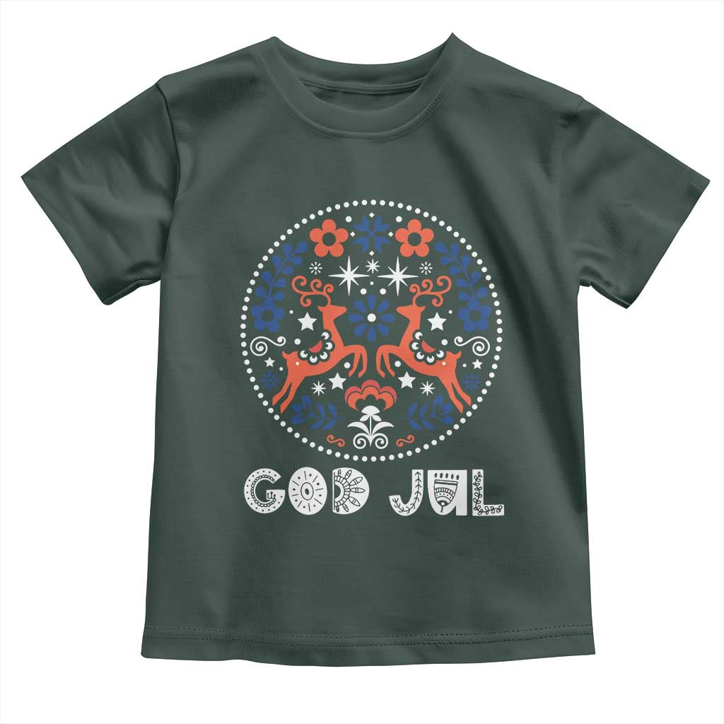 Yule God Jul Toddler T Shirt Folk Art Scandinavian Reindeers