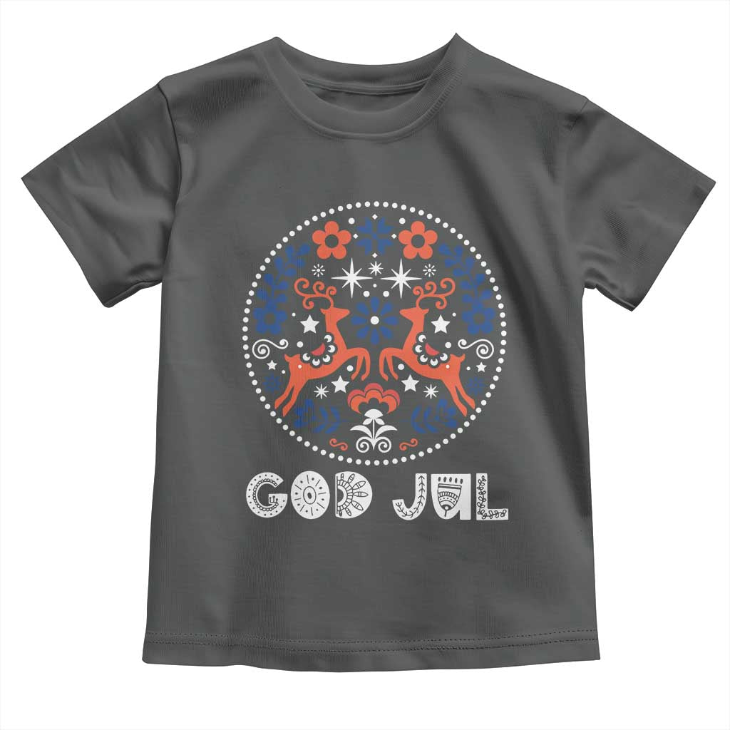 Yule God Jul Toddler T Shirt Folk Art Scandinavian Reindeers