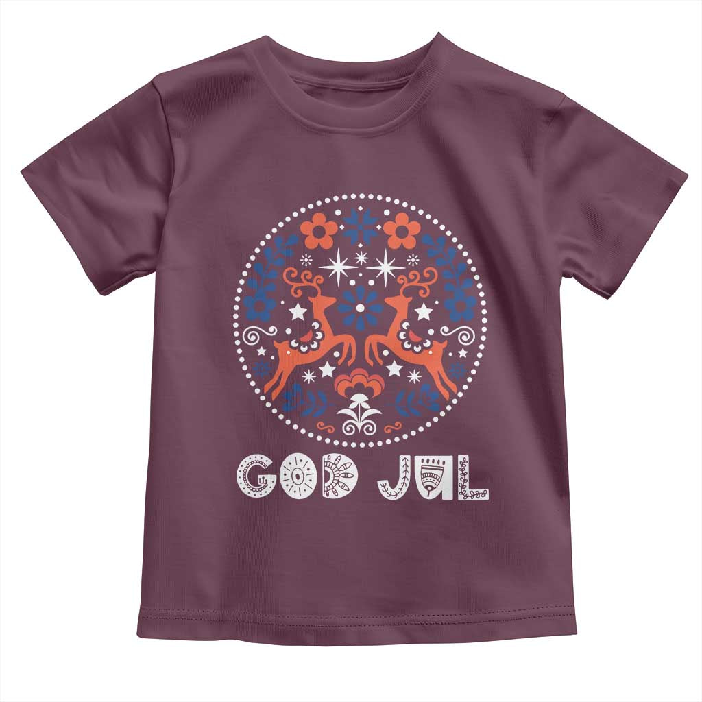 Yule God Jul Toddler T Shirt Folk Art Scandinavian Reindeers