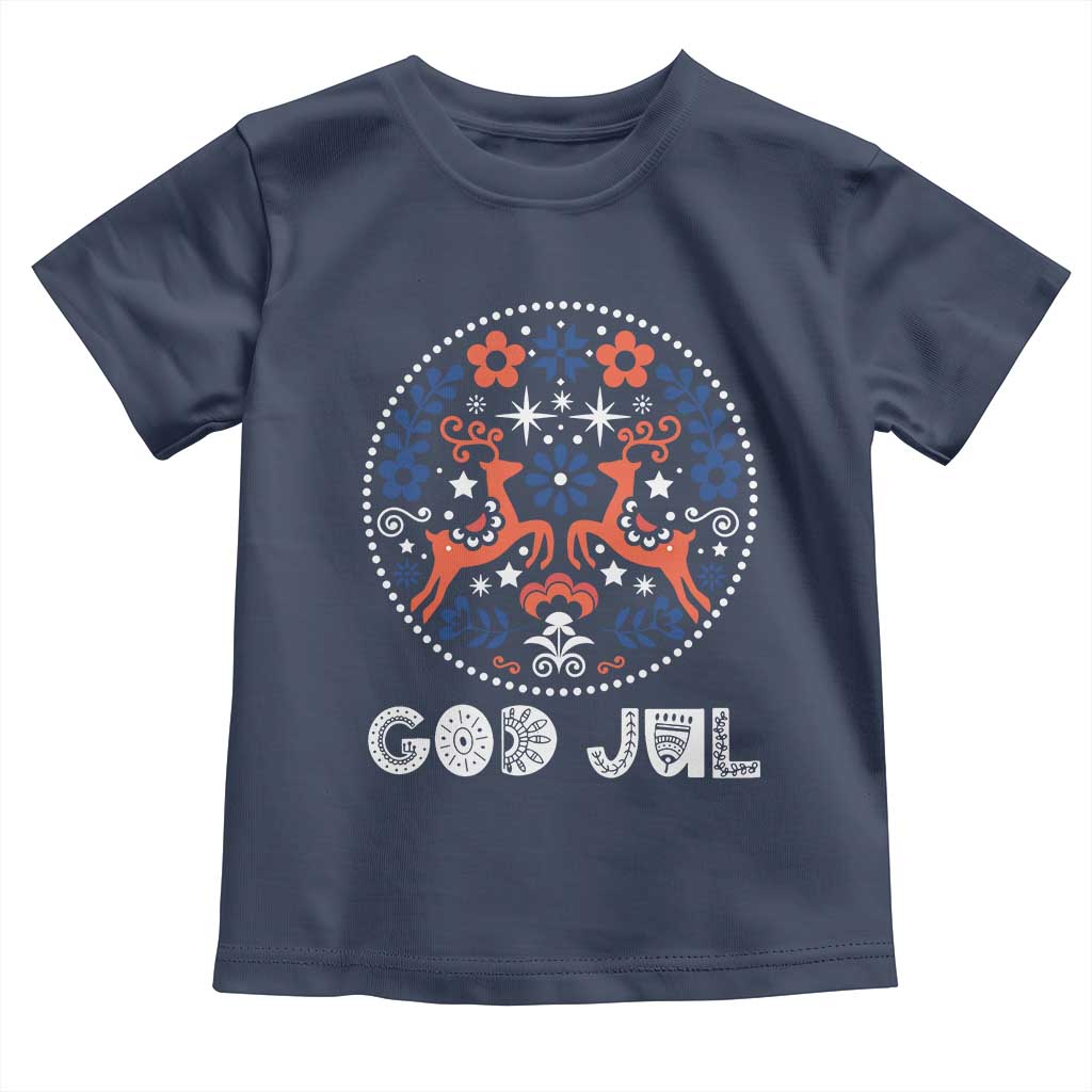 Yule God Jul Toddler T Shirt Folk Art Scandinavian Reindeers