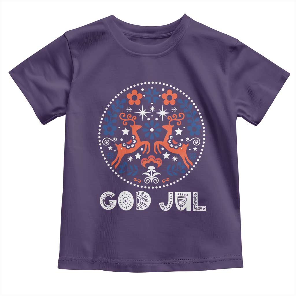 Yule God Jul Toddler T Shirt Folk Art Scandinavian Reindeers
