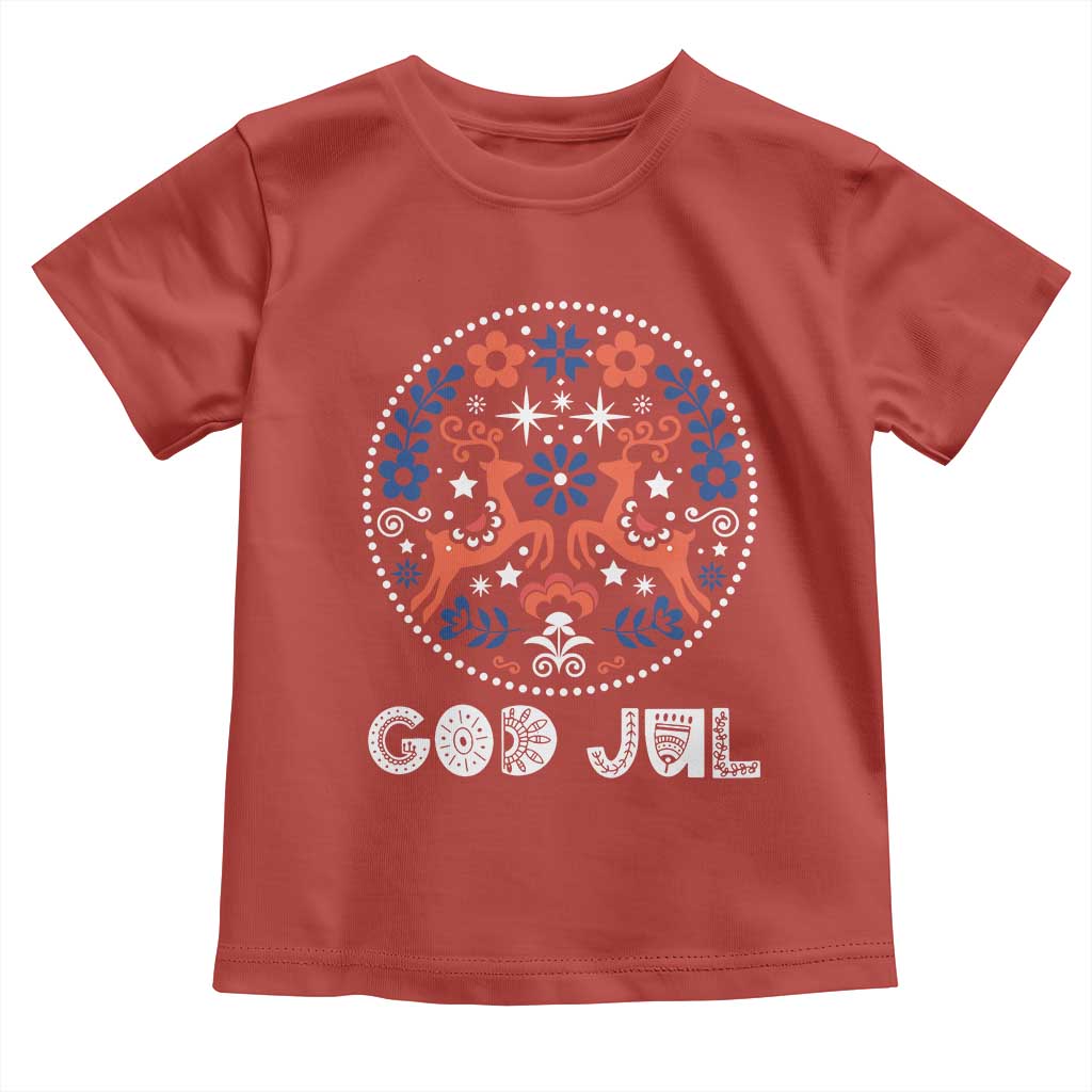 Yule God Jul Toddler T Shirt Folk Art Scandinavian Reindeers