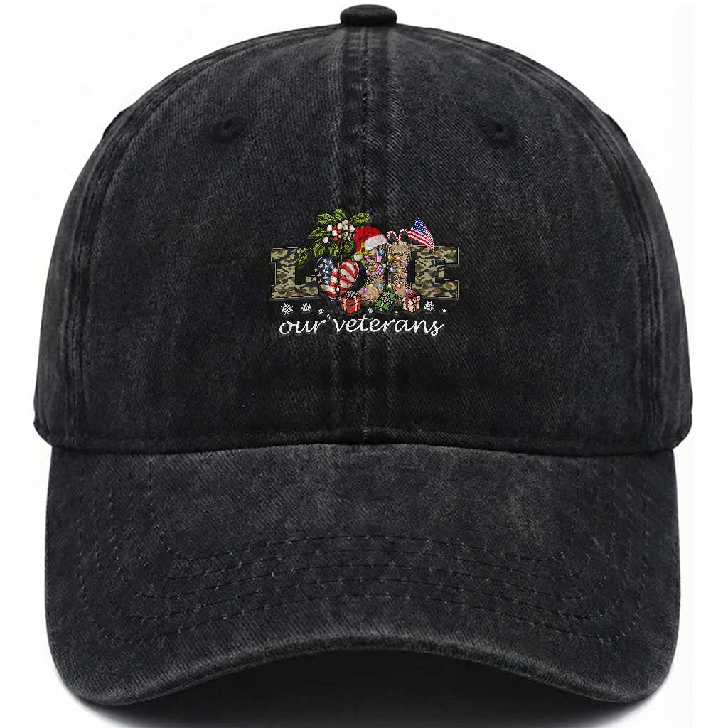 Love Our Veterans Washed Cotton Baseball Cap Veterans Day Proud Military American Flag