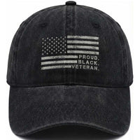 Proud Black Veteran Washed Cotton Baseball Cap Veterans Day Proud Vintage American Flag Military