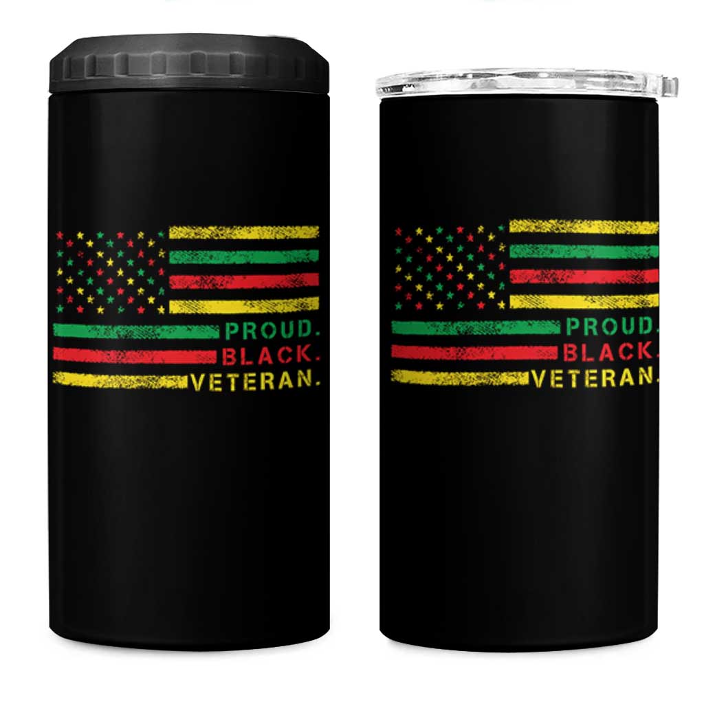 Proud Black Veteran 4 in 1 Can Cooler Tumbler Veterans Day Proud Military American Flag