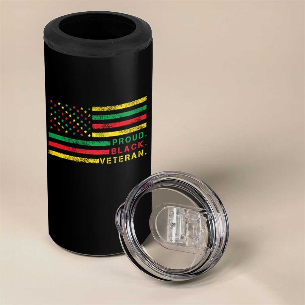 Proud Black Veteran 4 in 1 Can Cooler Tumbler Veterans Day Proud Military American Flag