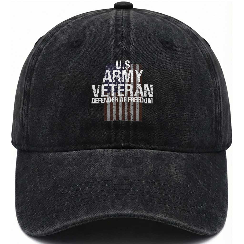 Patriotic Veterans Washed Cotton Baseball Cap U.S Army Veteran Defender Of Freedom