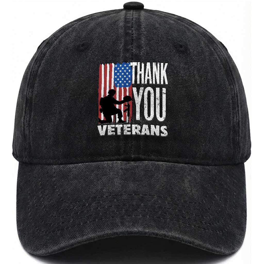Thank You Veterans Washed Cotton Baseball Cap American Flag Veterans Day