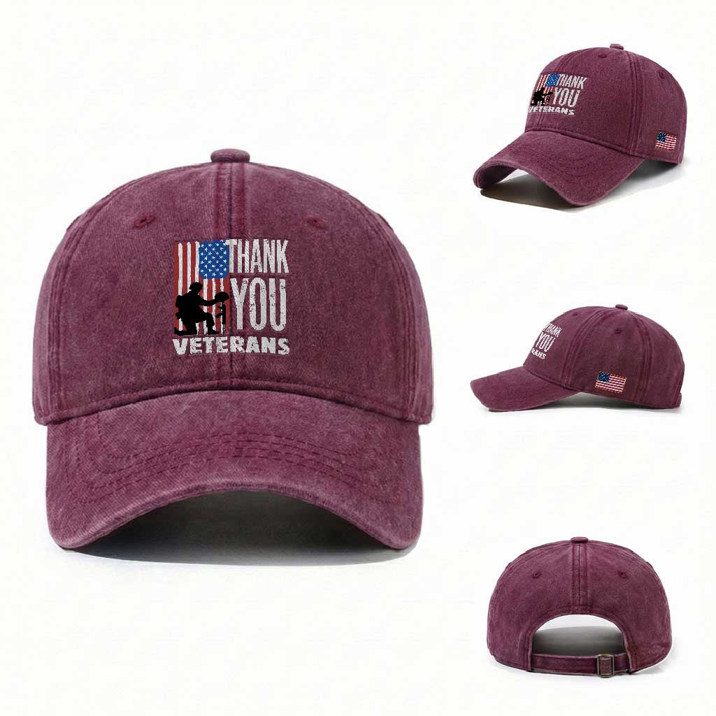 Thank You Veterans Washed Cotton Baseball Cap American Flag Veterans Day