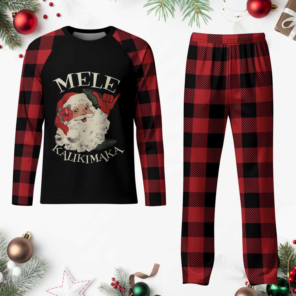 Xmas In Hawaii Plaid Pajama Set Mele Kalikimaka Retro Santa Shaka Aloha - Wonder Print Shop