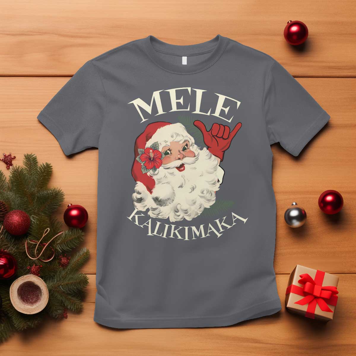 Christmas In Hawaii T Shirt Mele Kalikimaka Retro Santa Shaka Aloha Xmas - Wonder Print Shop