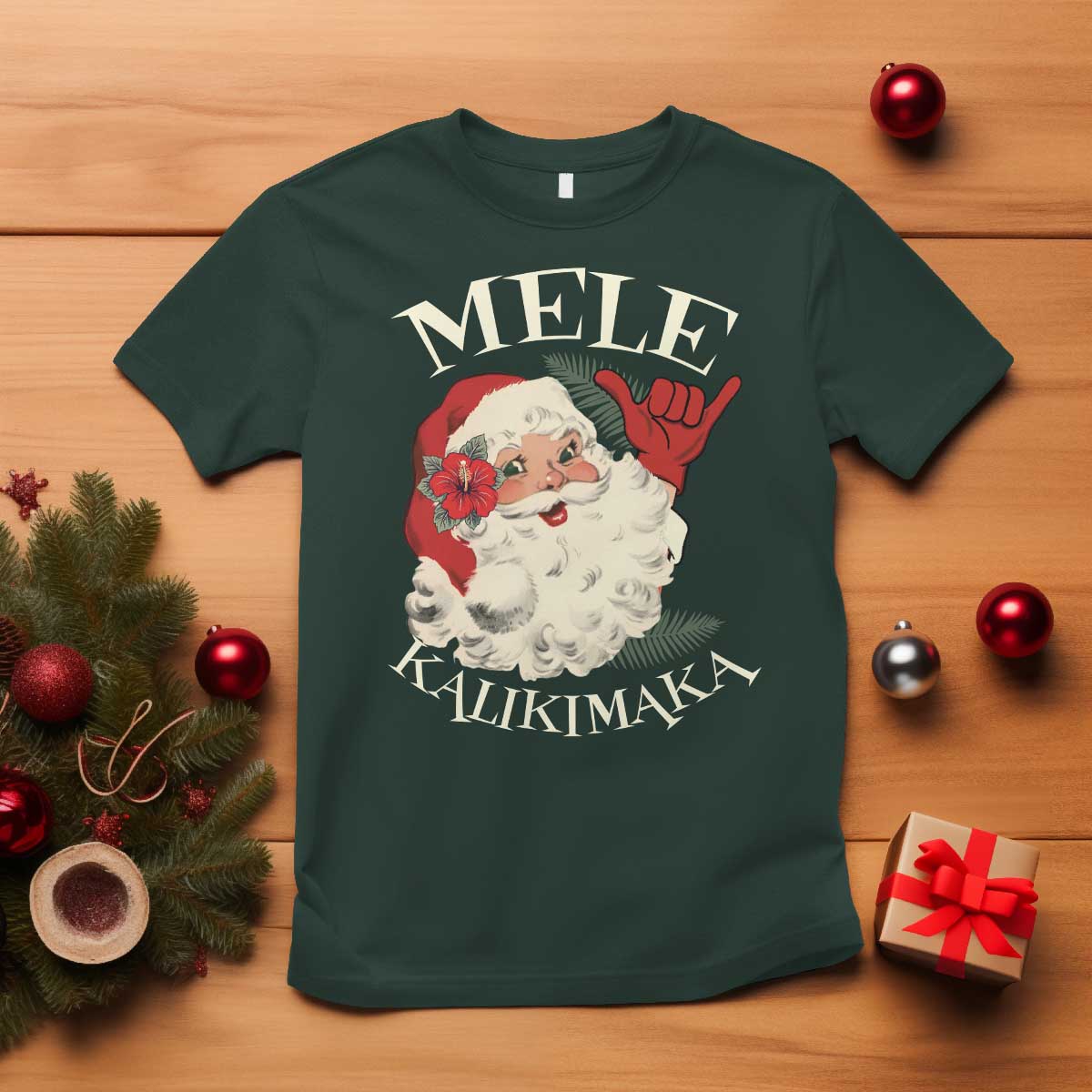 Christmas In Hawaii T Shirt Mele Kalikimaka Retro Santa Shaka Aloha Xmas - Wonder Print Shop