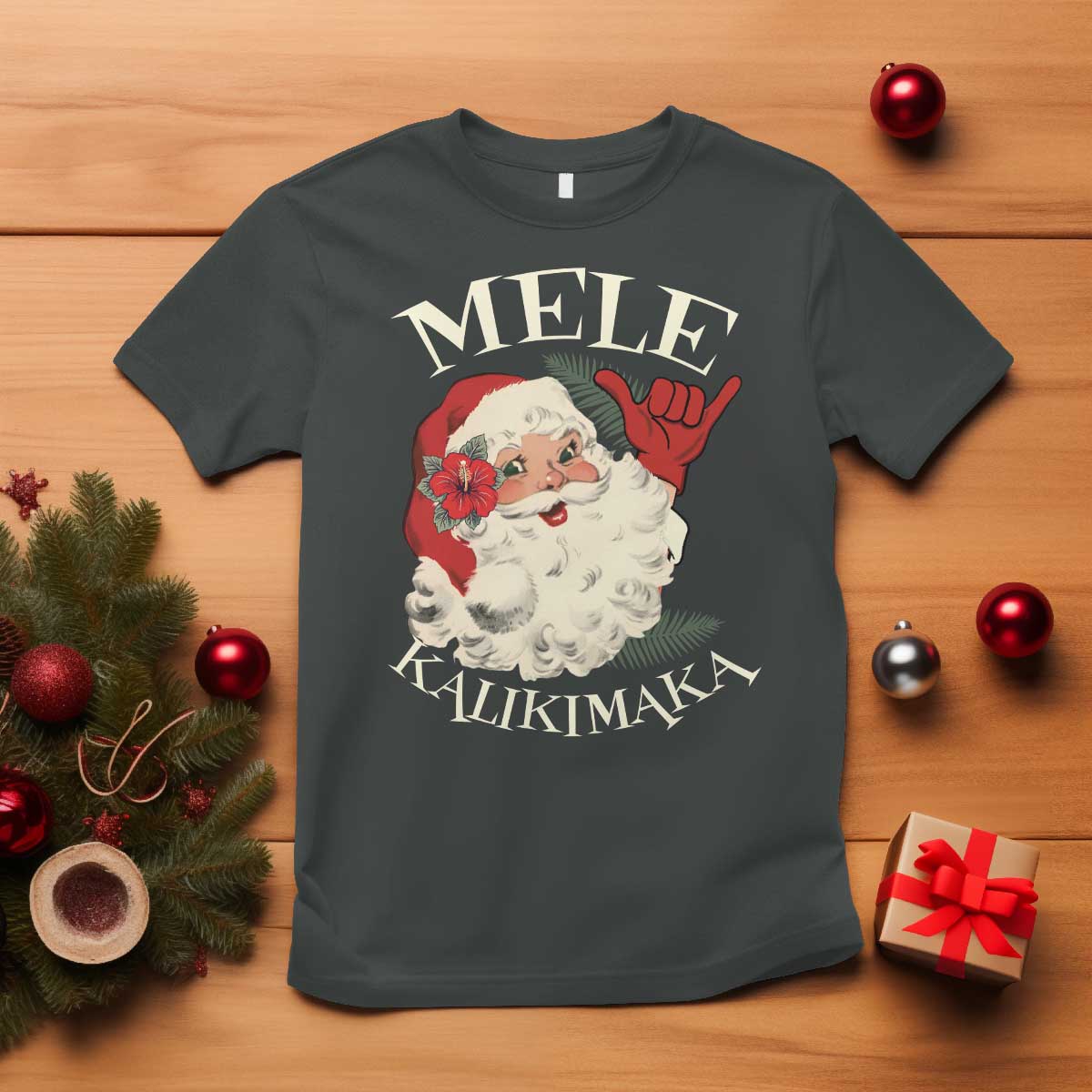 Christmas In Hawaii T Shirt Mele Kalikimaka Retro Santa Shaka Aloha Xmas - Wonder Print Shop